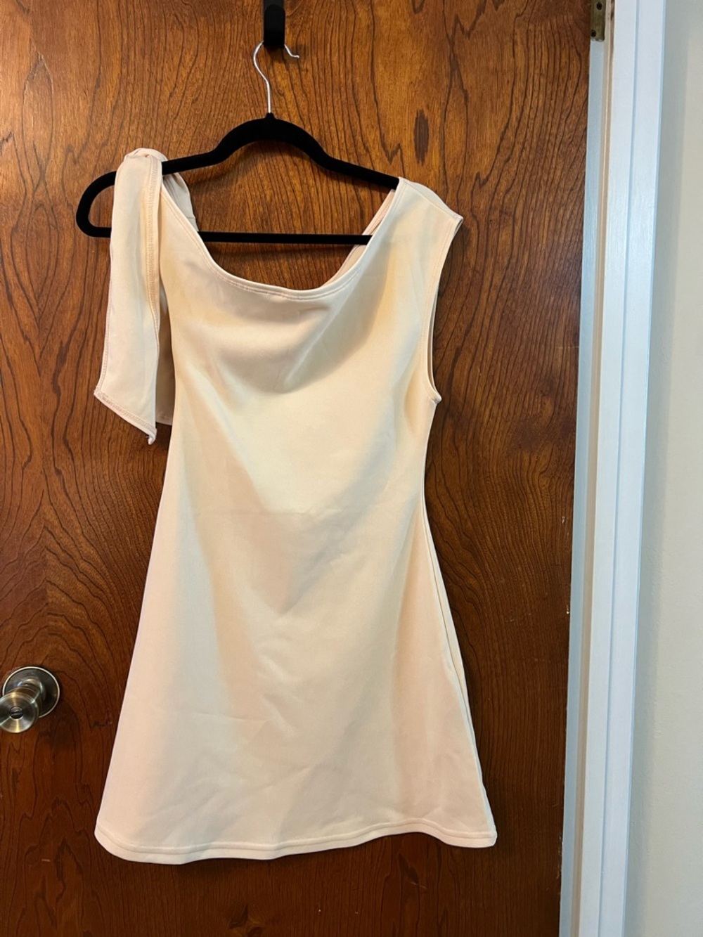 SHEIN One-Shoulder Cream Mini Dress with Draped Tie Sleeve NWOT - Picture 9 of 9